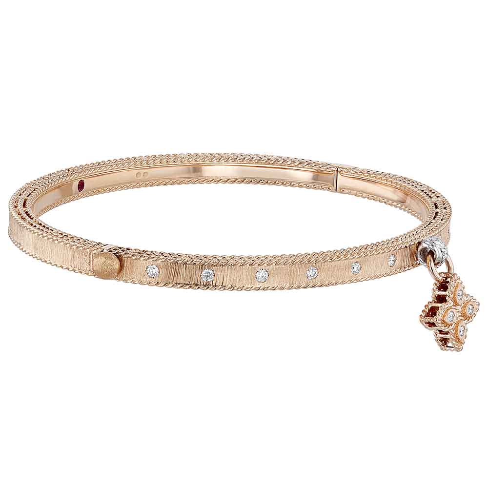 Roberto Coin Venetian Princess Small Flower Charm Bangle in Rose Gold with Diamonds