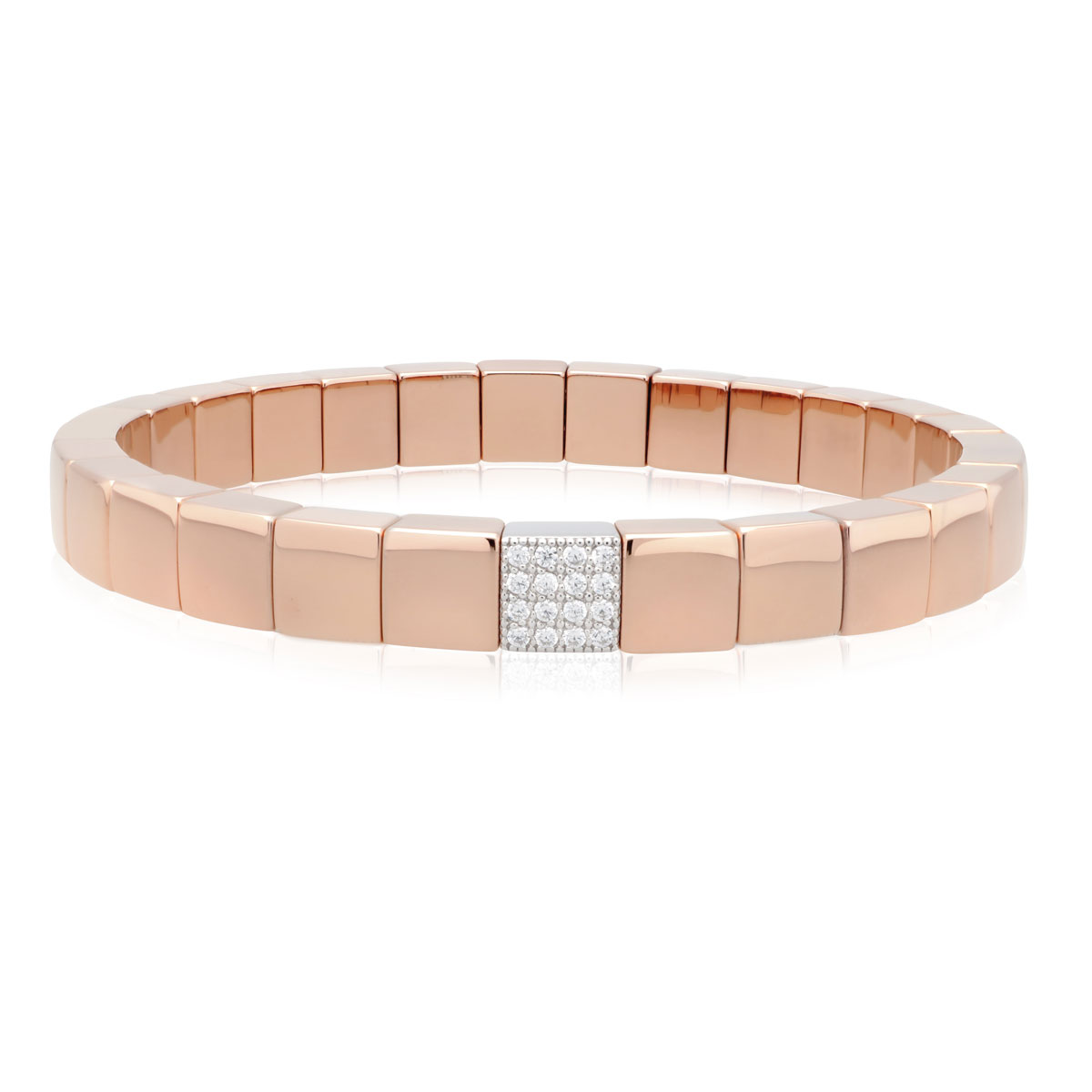 Roberto Demeglio Scacco Stretch Bracelet in Rose Gold with Diamond Pavé Station