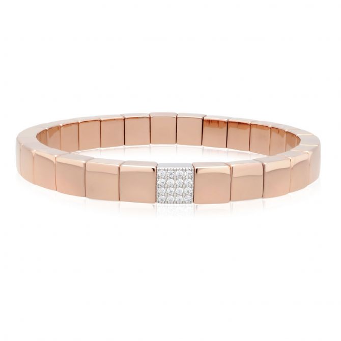 Roberto Demeglio Scacco Stretch Bracelet in Rose Gold with Diamond Pavé Station