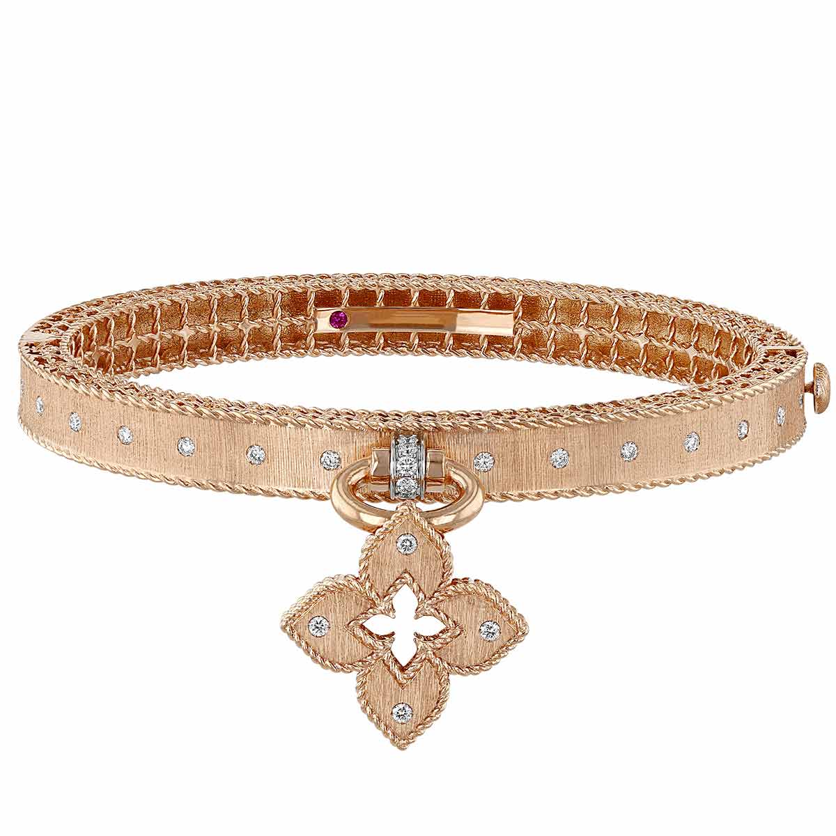 Roberto Coin Venetian Princess Flower Charm Bangle in Rose Gold with Diamonds