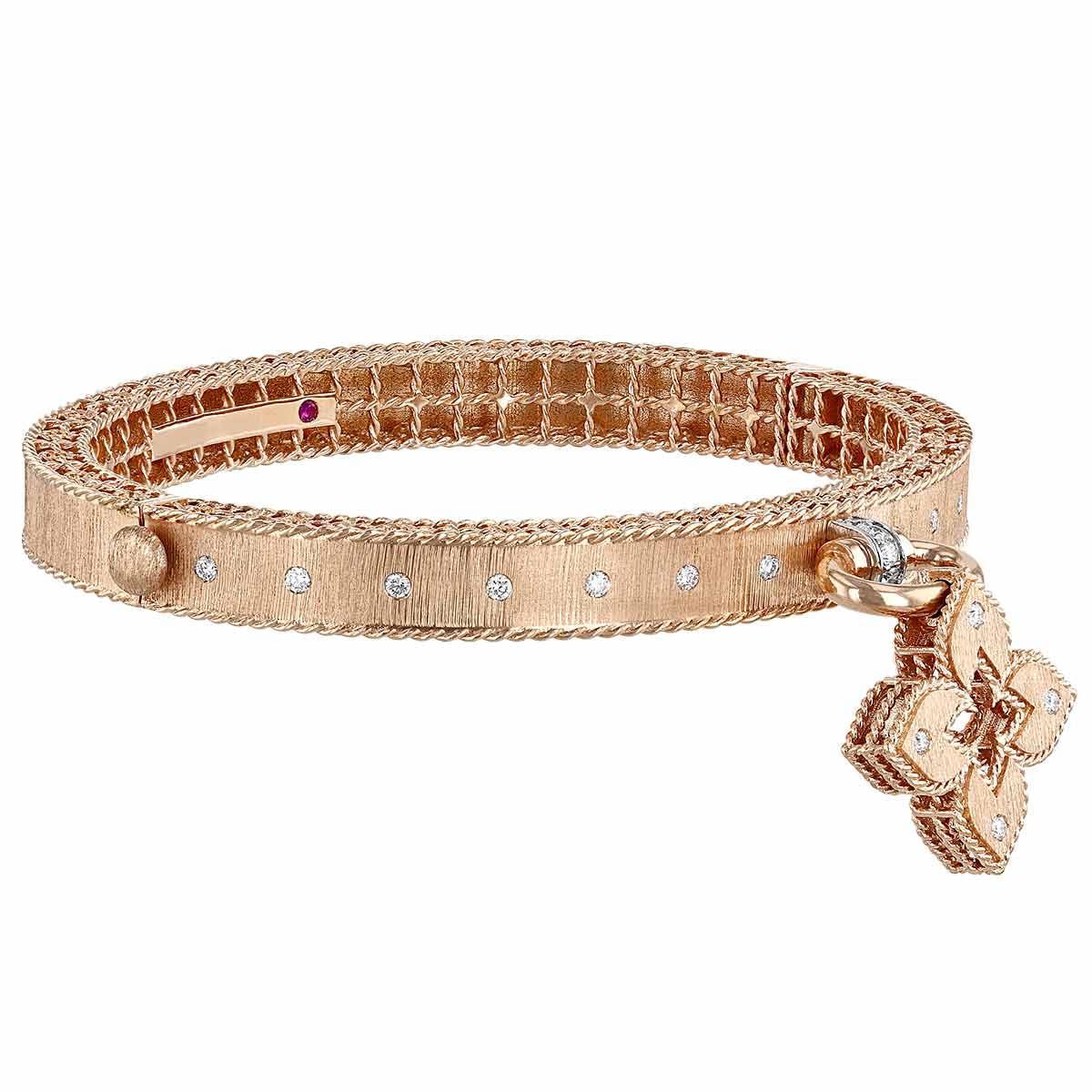 Roberto Coin Venetian Princess Flower Charm Bangle in Rose Gold with Diamonds