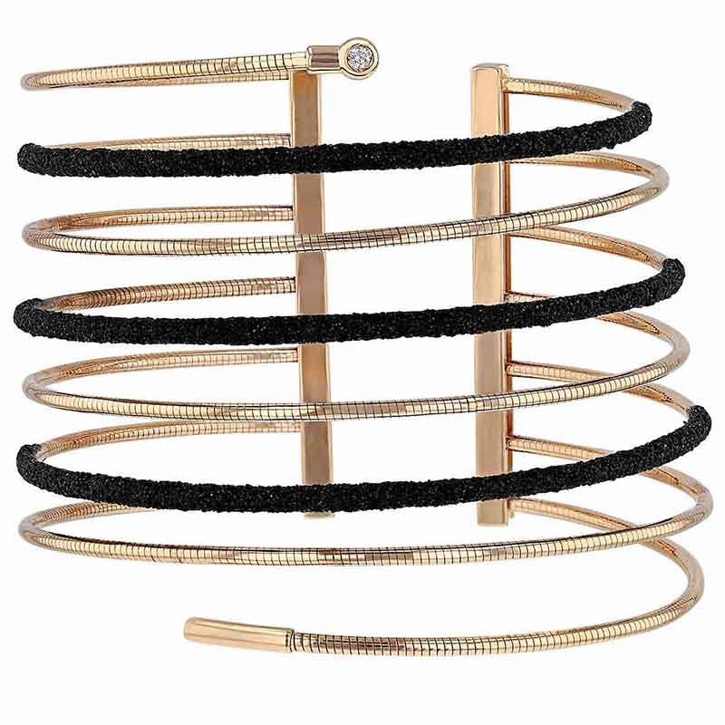 Pesavento Polvere di Sogni 7 Row Coil Cuff Bracelet with Black Dust & Single Diamond in Rose Tone
