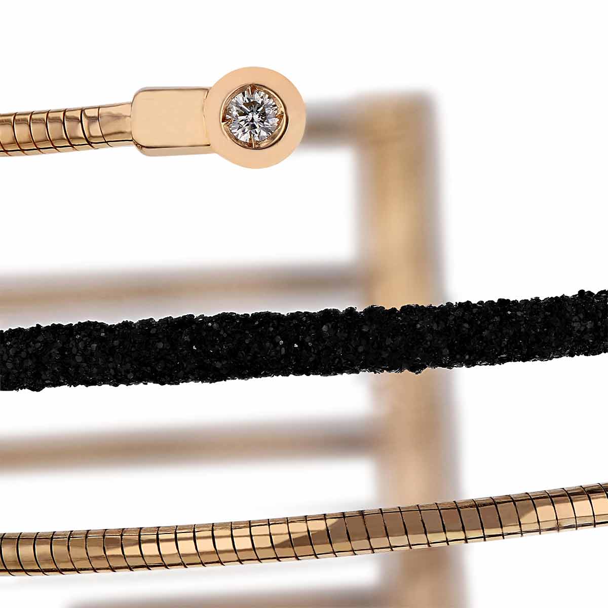 Pesavento Polvere di Sogni 7 Row Coil Cuff Bracelet with Black Dust & Single Diamond in Rose Tone
