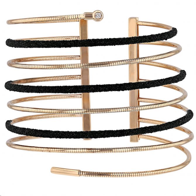 Pesavento Polvere di Sogni 7 Row Coil Cuff Bracelet with Black Dust & Single Diamond in Rose Tone