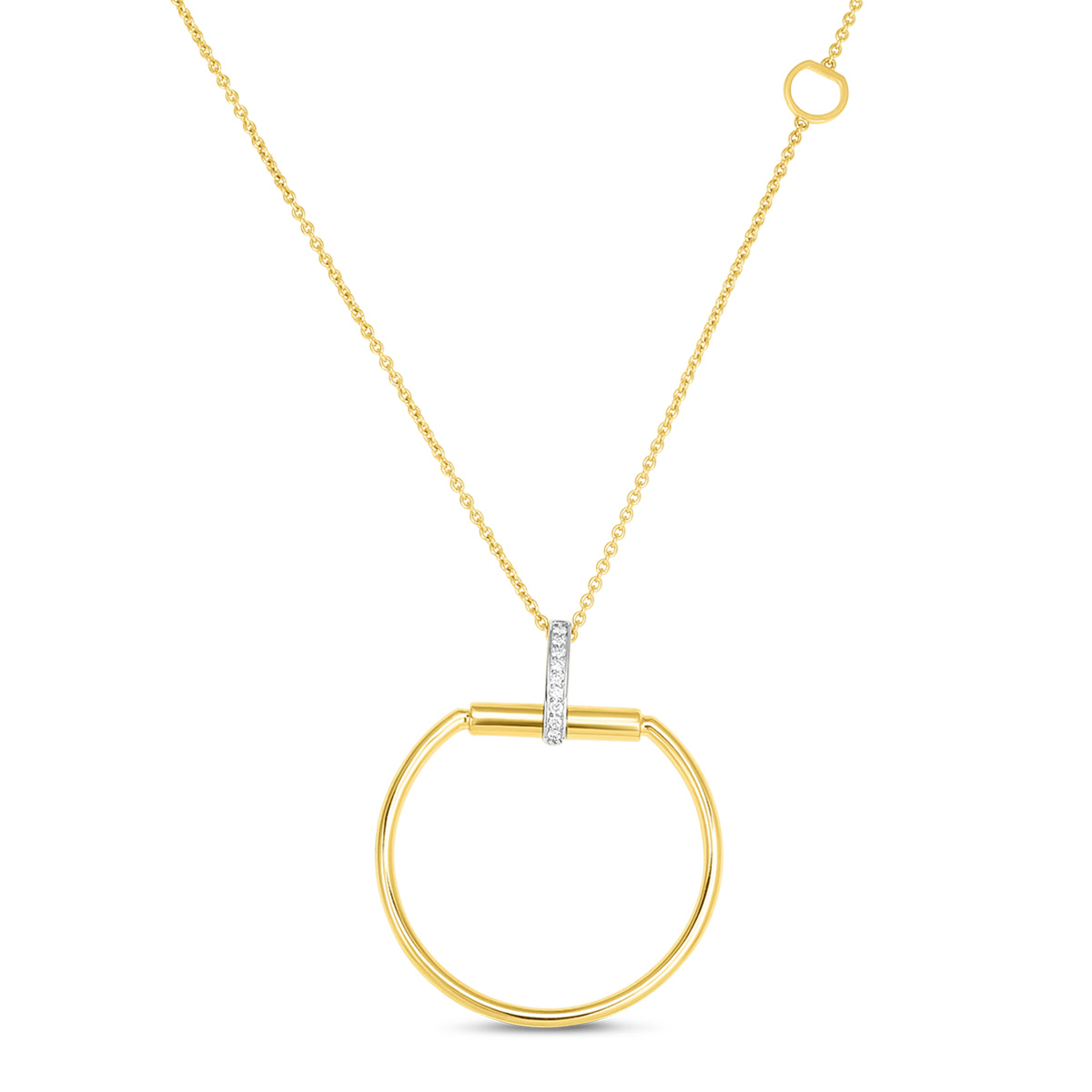 Roberto Coin Classica Parisienne Yellow Gold Stirrup Pendant Necklace with Diamond Accents, 25