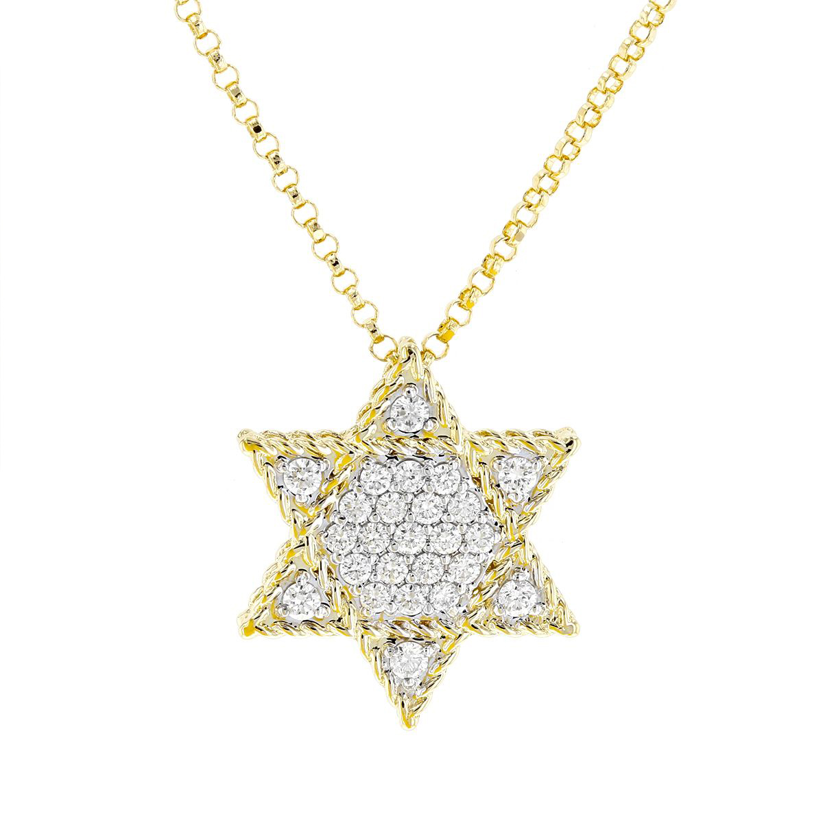Roberto Coin Yellow Gold Star of David with Diamonds Necklace from the