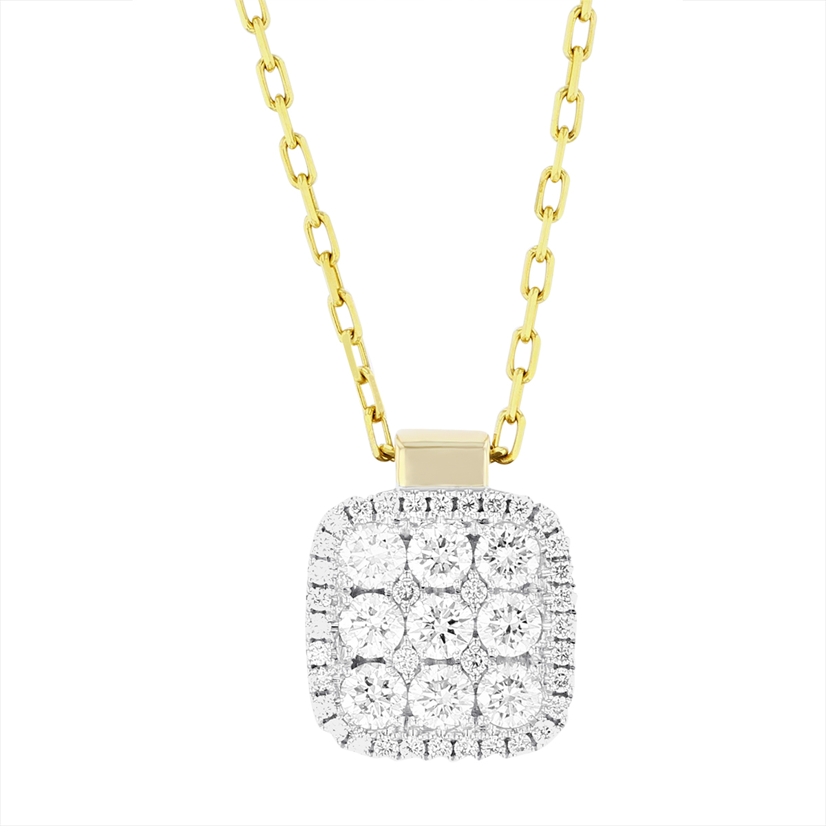 Frederic Sage 14K White & Yellow Gold Diamond Cushion Shaped Cluster Pendant, 18