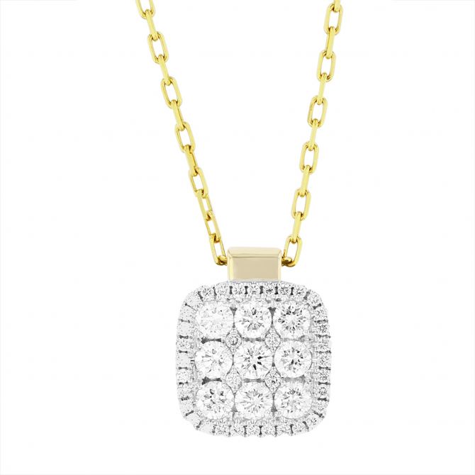 Frederic Sage 14K White & Yellow Gold Diamond Cushion Shaped Cluster Pendant, 18"