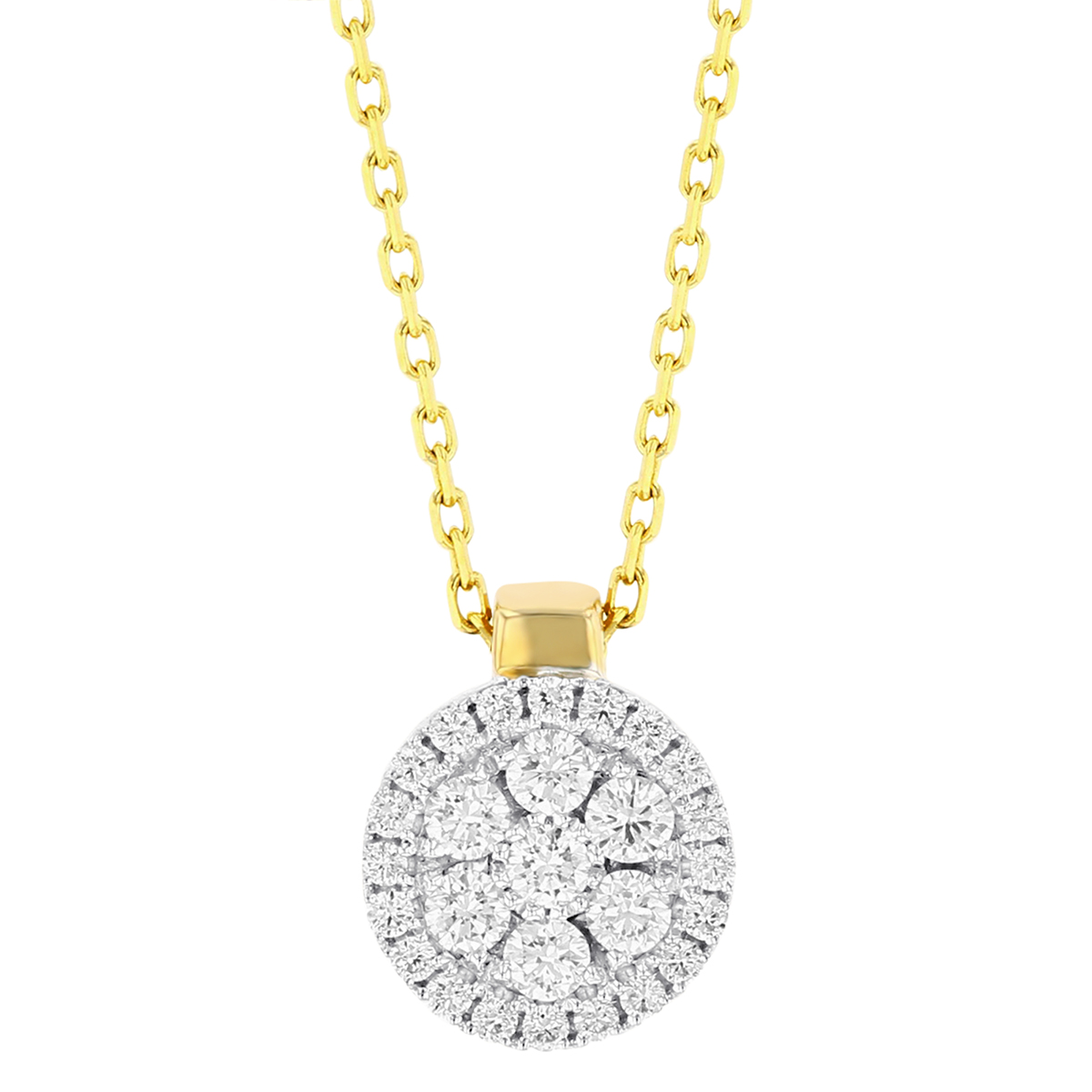 Frederic Sage Diamond Cluster Circle Pendant Necklace in Yellow Gold