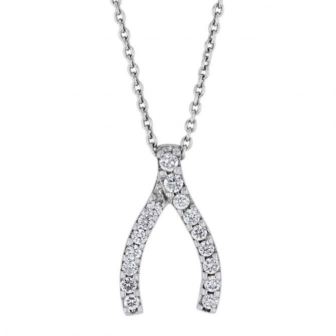 Roberto Coin Tiny Treasures Diamond Wishbone Pendant in White Gold, 18"
