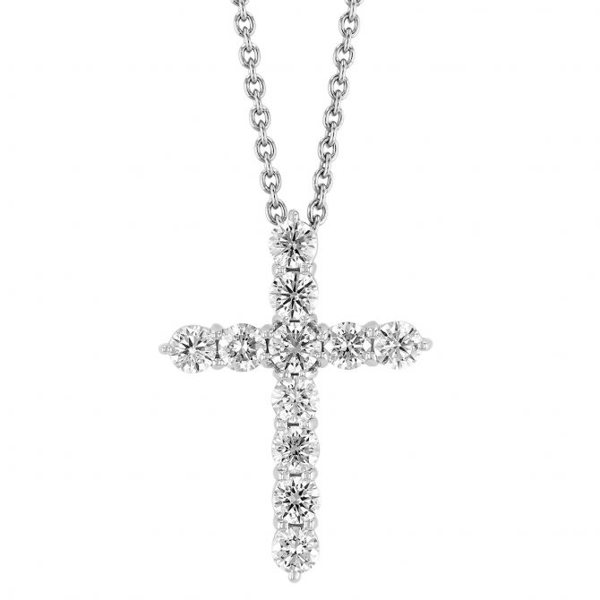 Roberto Coin Tiny Treasures Diamond Cross Pendant in White Gold, 18", 1.44 cttw