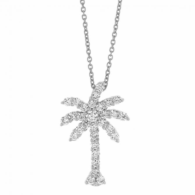 Roberto Coin Tiny Treasures Diamond Large Palm Tree Pendant in 18K Gold, 18"
