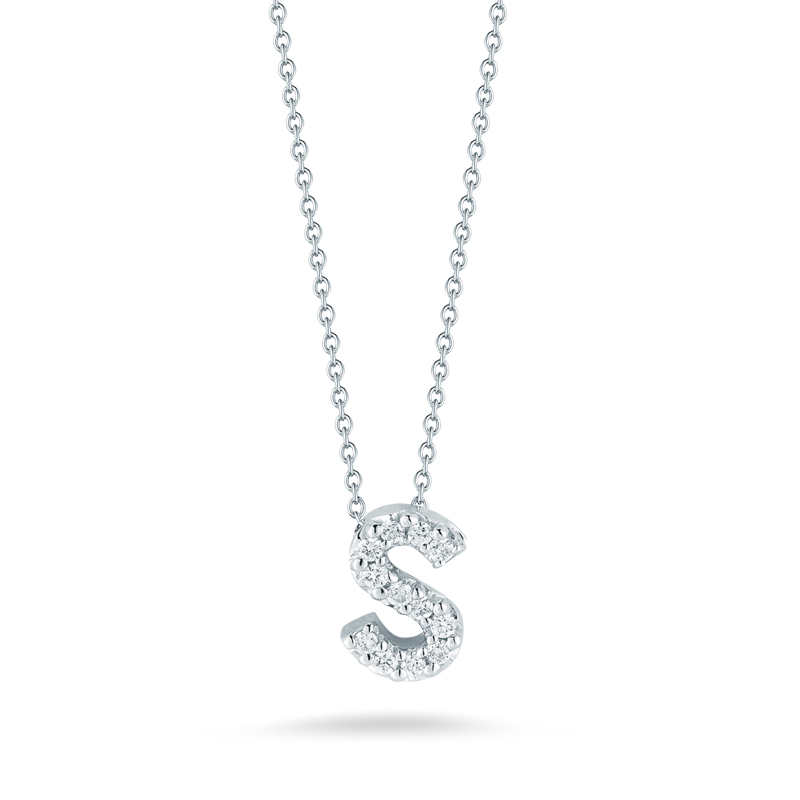 Roberto Coin Tiny Treasures Love Letter Diamond Initial Necklaces in White Gold