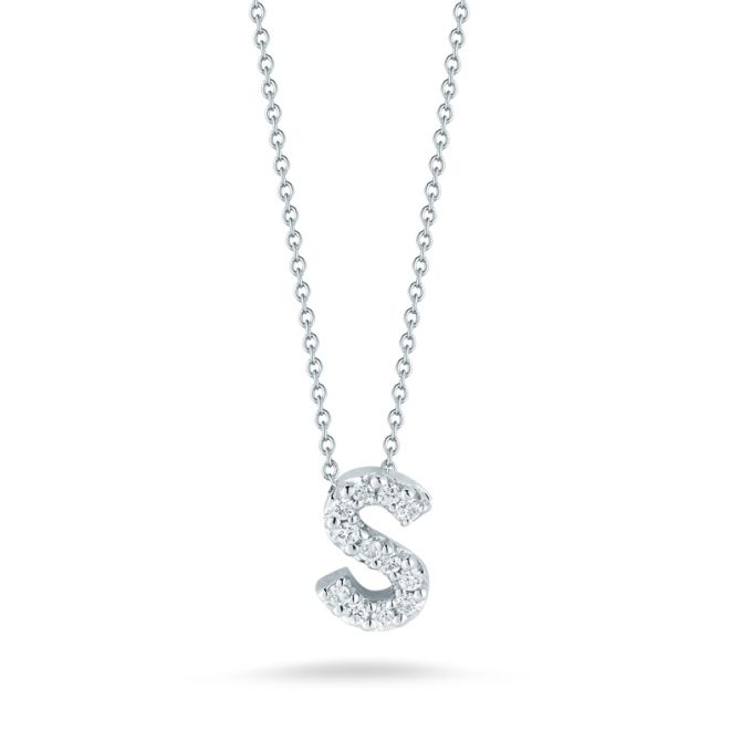Roberto Coin Tiny Treasures Love Letter Diamond Initial Necklaces in White Gold