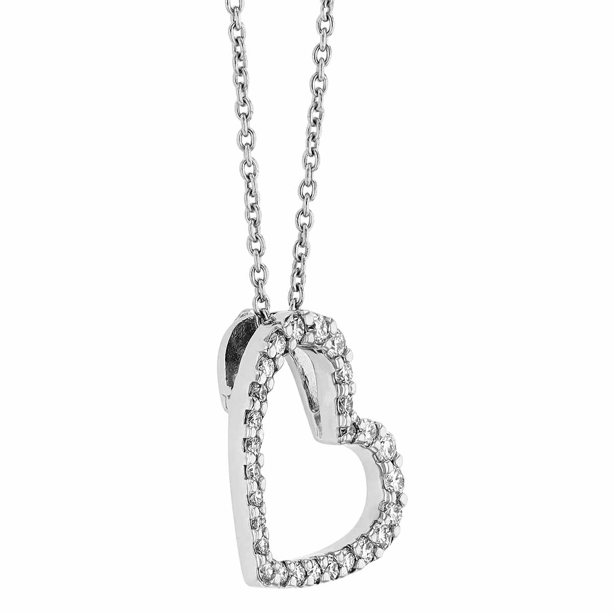 Roberto Coin Tiny Treasures Slanted Diamond Heart Necklace in White Gold, 0.18 cttw