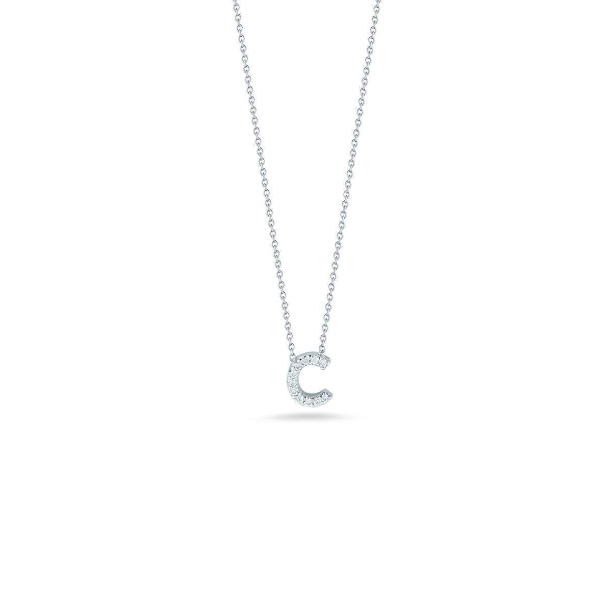 Roberto Coin Tiny Treasures Love Letter Diamond Initial Necklaces in White Gold