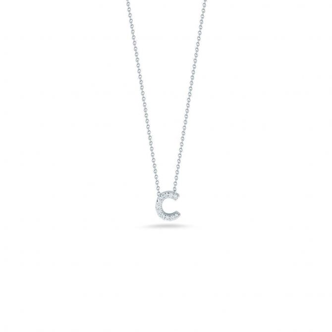 Roberto Coin Tiny Treasures Love Letter Diamond Initial Necklaces in White Gold