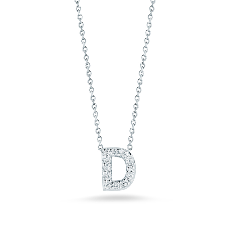 Roberto Coin Tiny Treasures Love Letter Diamond Initial Necklaces in White Gold