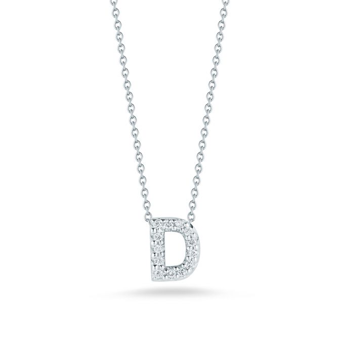 Roberto Coin Tiny Treasures Love Letter Diamond Initial Necklaces in White Gold