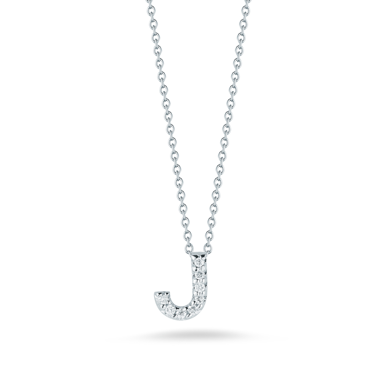 Roberto Coin Tiny Treasures Love Letter Diamond Initial Necklaces in White Gold