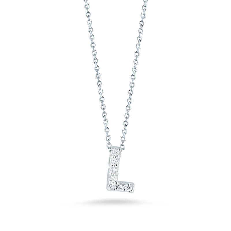 Roberto Coin Tiny Treasures Love Letter Diamond Initial Necklaces in White Gold