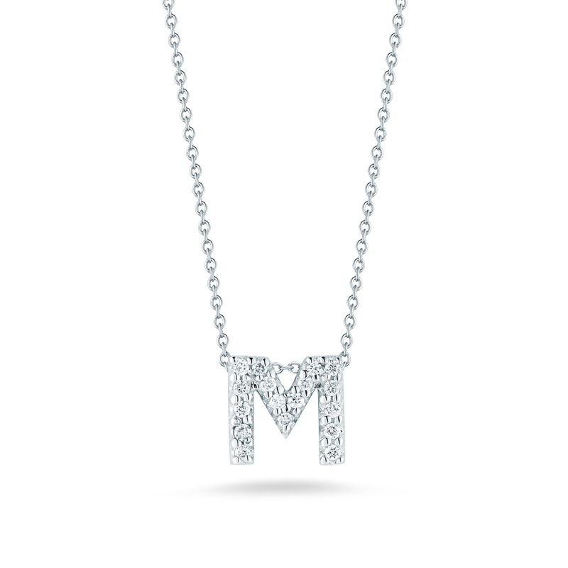 Roberto Coin Tiny Treasures Love Letter Diamond Initial Necklaces in White Gold