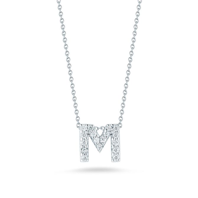 Roberto Coin Tiny Treasures Love Letter Diamond Initial Necklaces in White Gold
