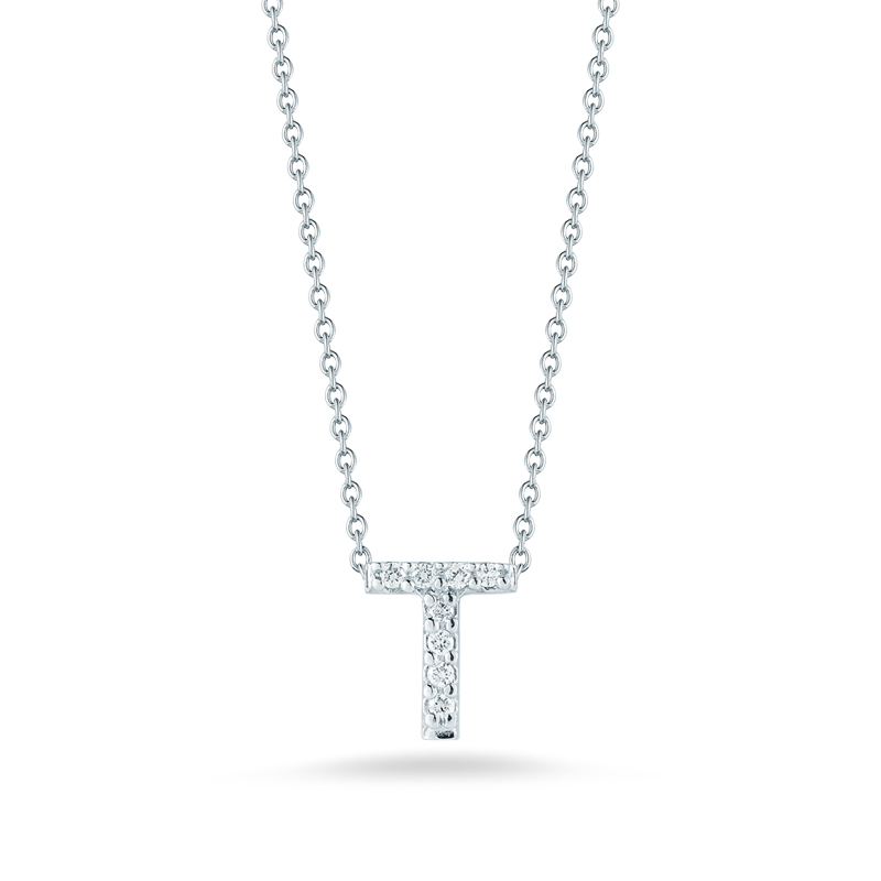 Roberto Coin Tiny Treasures Love Letter Diamond Initial Necklaces in White Gold