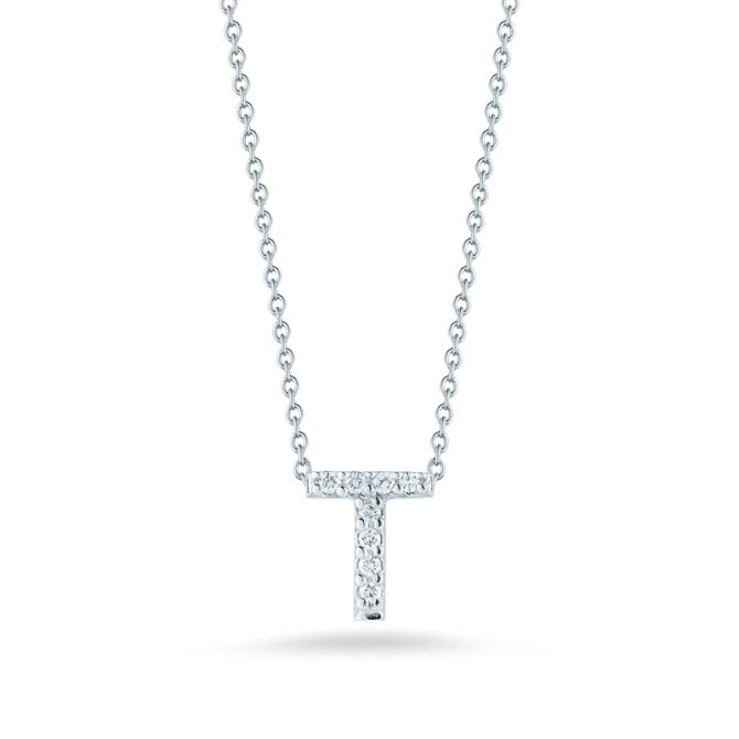 Roberto Coin Tiny Treasures Love Letter Diamond Initial Necklaces in White Gold