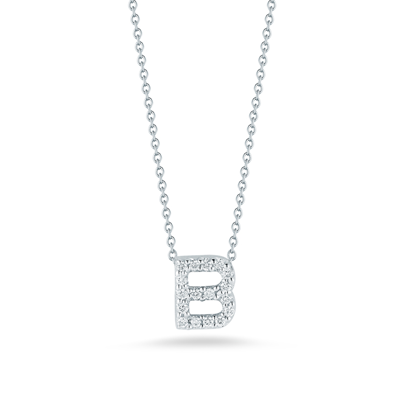 Roberto Coin Tiny Treasures Love Letter Diamond Initial Necklaces in White Gold