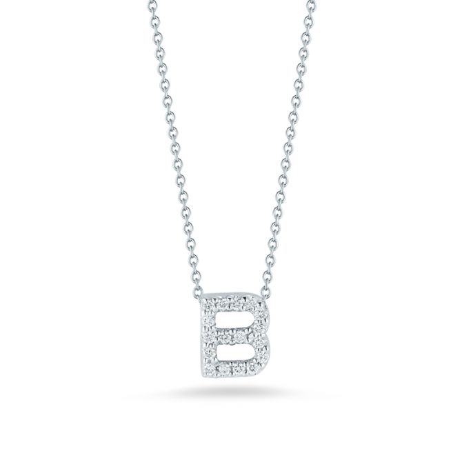 Roberto Coin Tiny Treasures Love Letter Diamond Initial Necklaces in White Gold