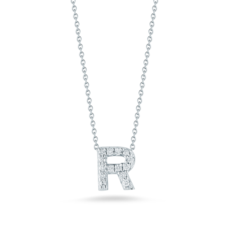 Roberto Coin Tiny Treasures Love Letter Diamond Initial Necklaces in White Gold