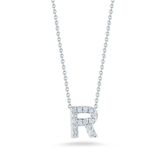 Roberto Coin Tiny Treasures Love Letter Diamond Initial Necklaces in White Gold