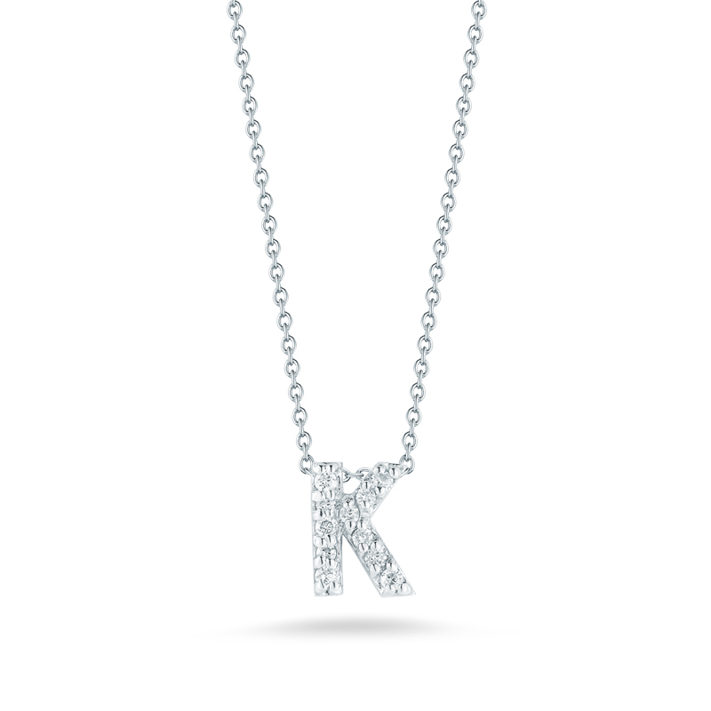 Roberto Coin Tiny Treasures Love Letter Diamond Initial Necklaces in White Gold