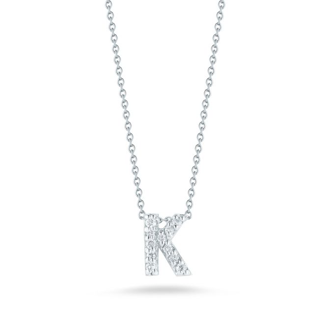Roberto Coin Tiny Treasures Love Letter Diamond Initial Necklaces in White Gold