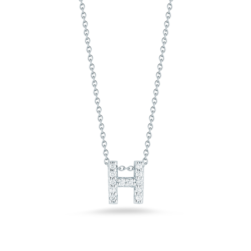 Roberto Coin Tiny Treasures Love Letter Diamond Initial Necklaces in White Gold