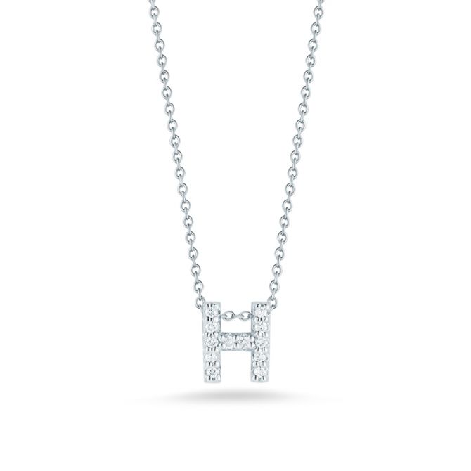 Roberto Coin Tiny Treasures Love Letter Diamond Initial Necklaces in White Gold