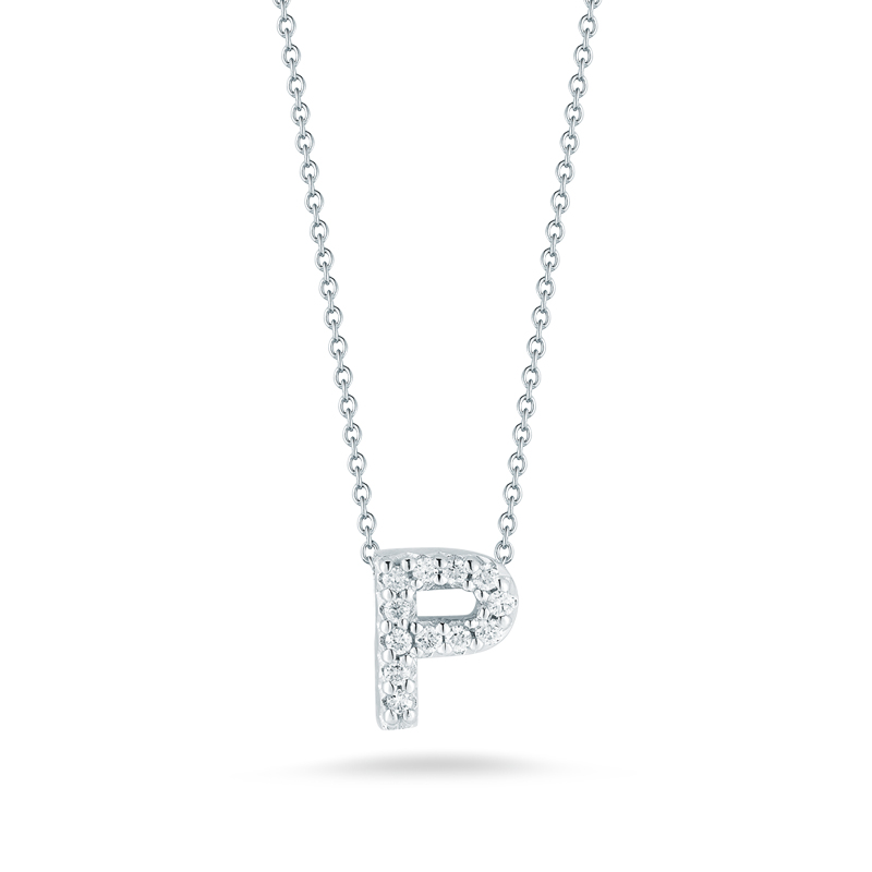Roberto Coin Tiny Treasures Love Letter Diamond Initial Necklaces in White Gold