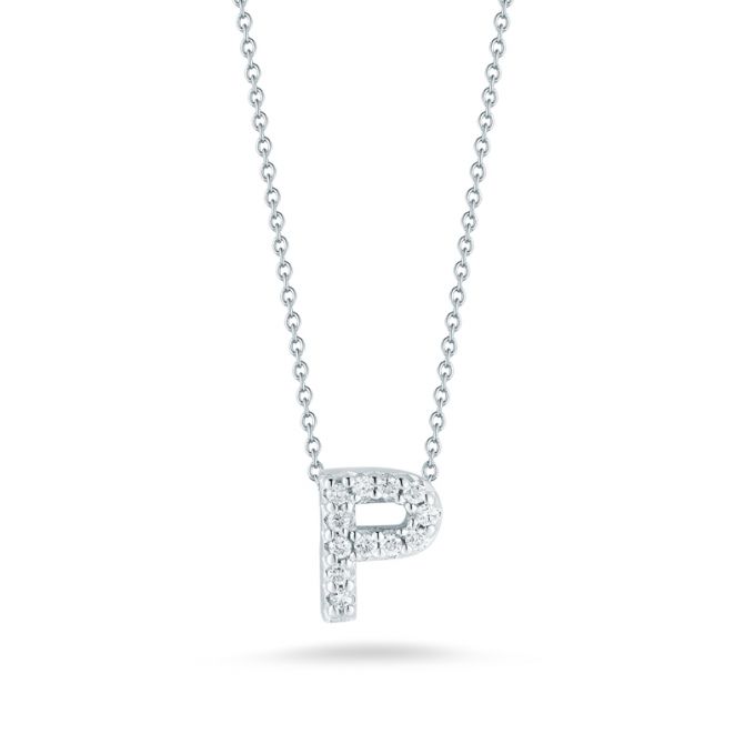 Roberto Coin Tiny Treasures Love Letter Diamond Initial Necklaces in White Gold
