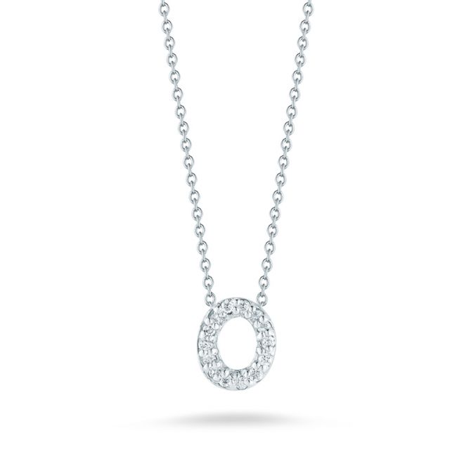 Roberto Coin Tiny Treasures Love Letter Diamond Initial Necklaces in White Gold