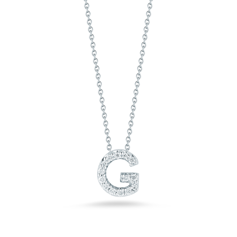 Roberto Coin Tiny Treasures Love Letter Diamond Initial Necklaces in White Gold