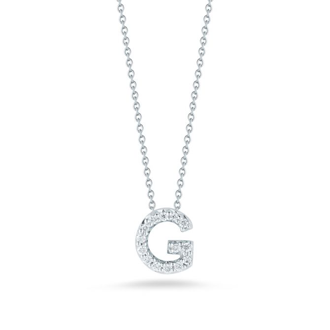 Roberto Coin Tiny Treasures Love Letter Diamond Initial Necklaces in White Gold