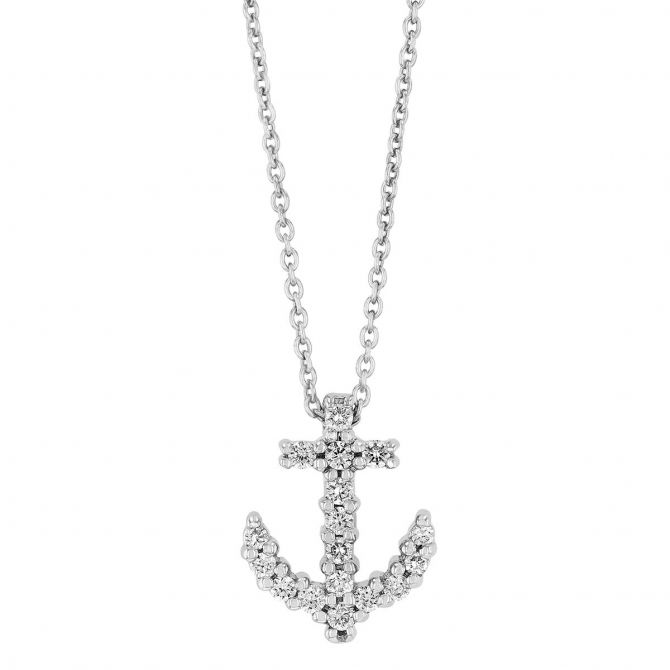 Roberto Coin Tiny Treasures Diamond Anchor Pendant in White Gold, 18"