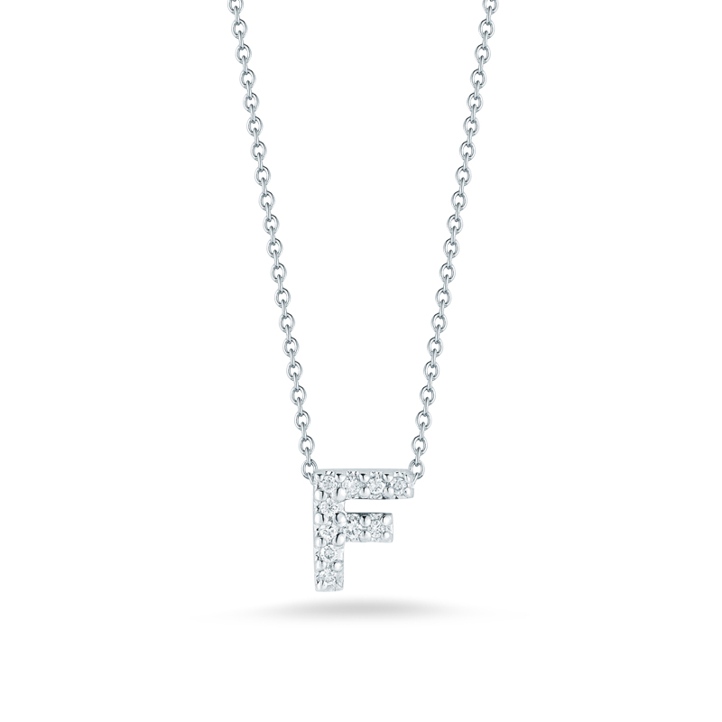 Roberto Coin Tiny Treasures Love Letter Diamond Initial Necklaces in White Gold