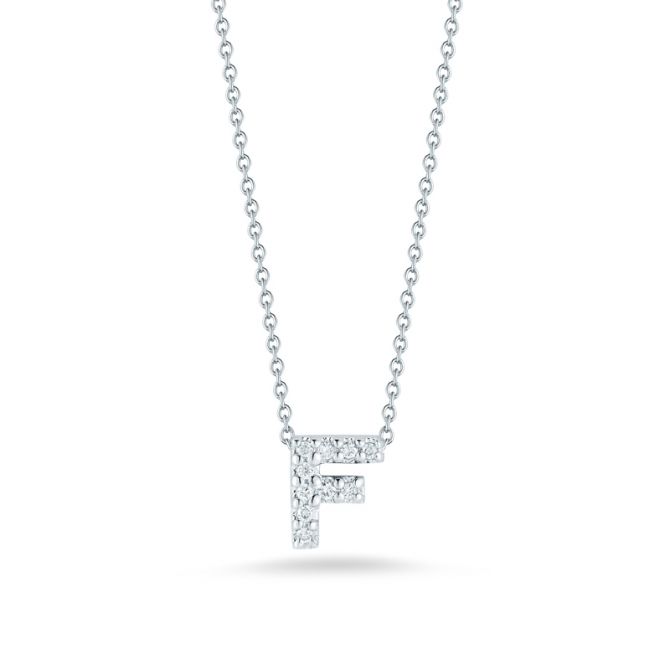Roberto Coin Tiny Treasures Love Letter Diamond Initial Necklaces in White Gold