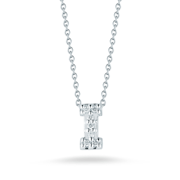 Roberto Coin Tiny Treasures Love Letter Diamond Initial Necklaces in White Gold