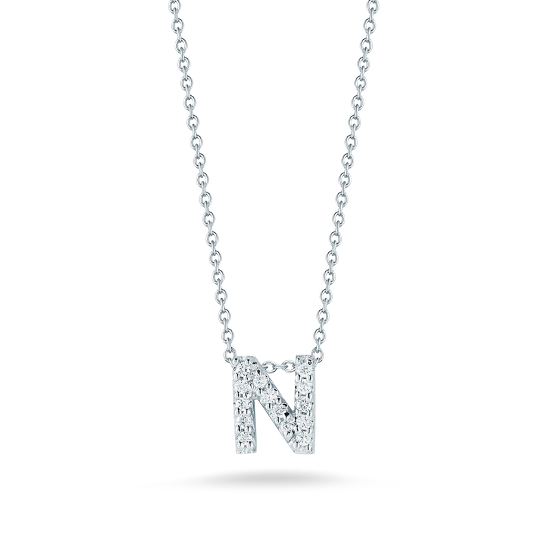 Roberto Coin Tiny Treasures Love Letter Diamond Initial Necklaces in White Gold