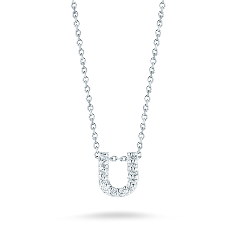 Roberto Coin Tiny Treasures Love Letter Diamond Initial Necklaces in White Gold