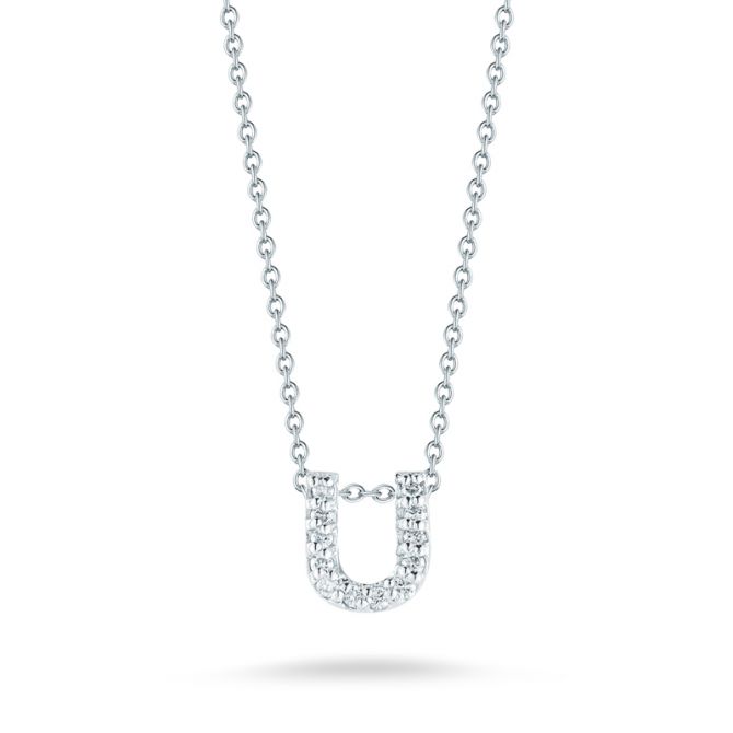 Roberto Coin Tiny Treasures Love Letter Diamond Initial Necklaces in White Gold