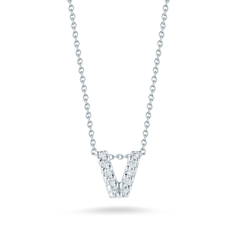 Roberto Coin Tiny Treasures Love Letter Diamond Initial Necklaces in White Gold